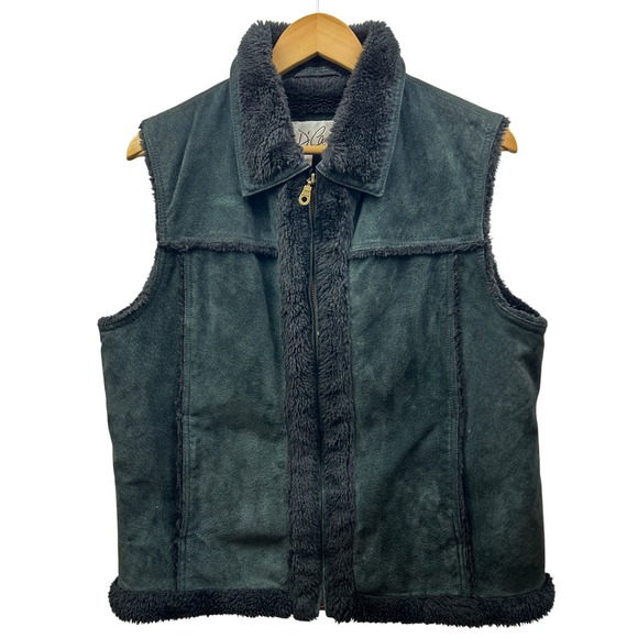 D'Carlo Jackets & Blazers - D'Carlo Leather Shearling Vest Women L Forest Green Black Lined Zip Winter Wear